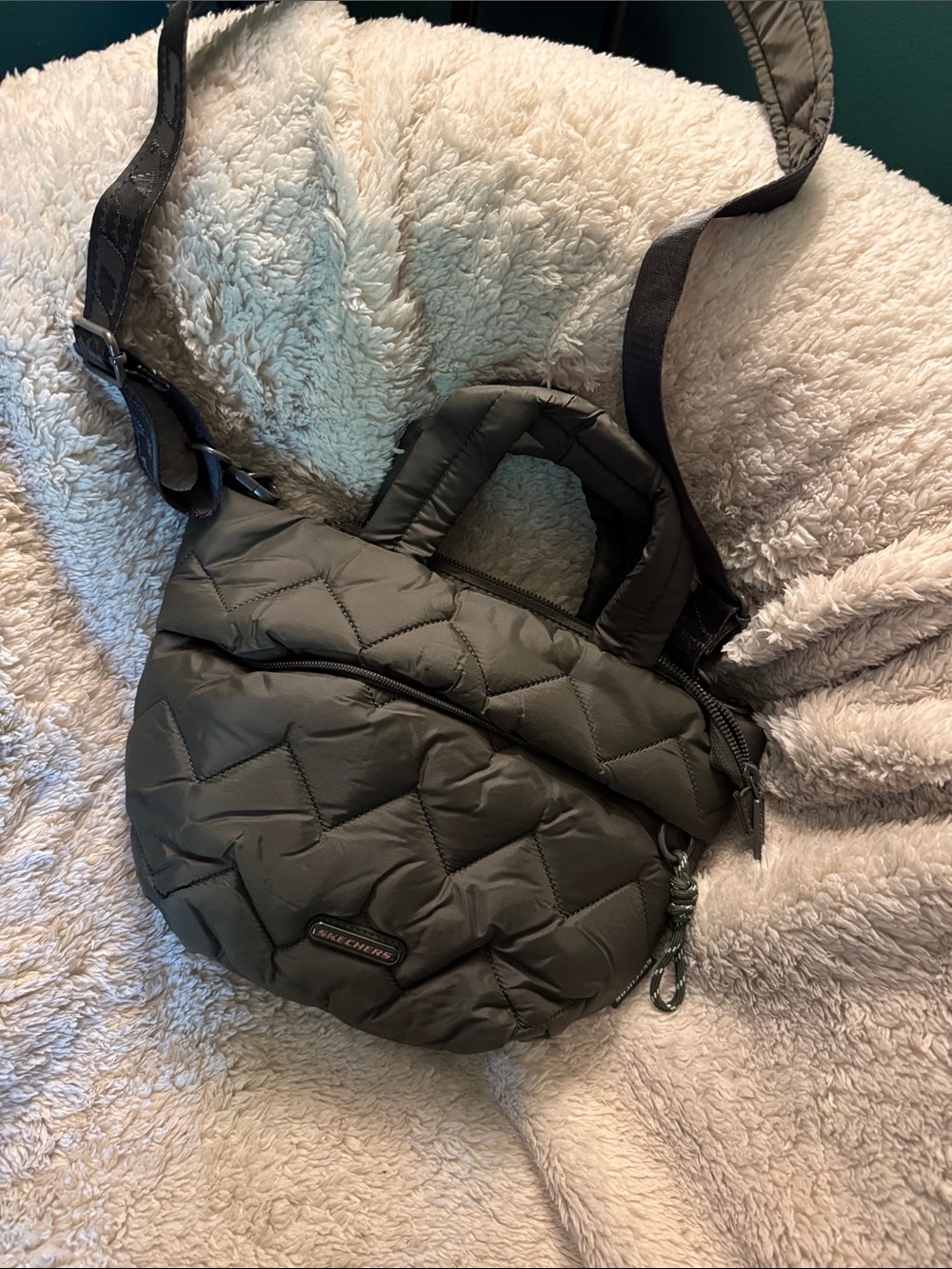 Skechers Quilted Olive Green Crossbody Bag